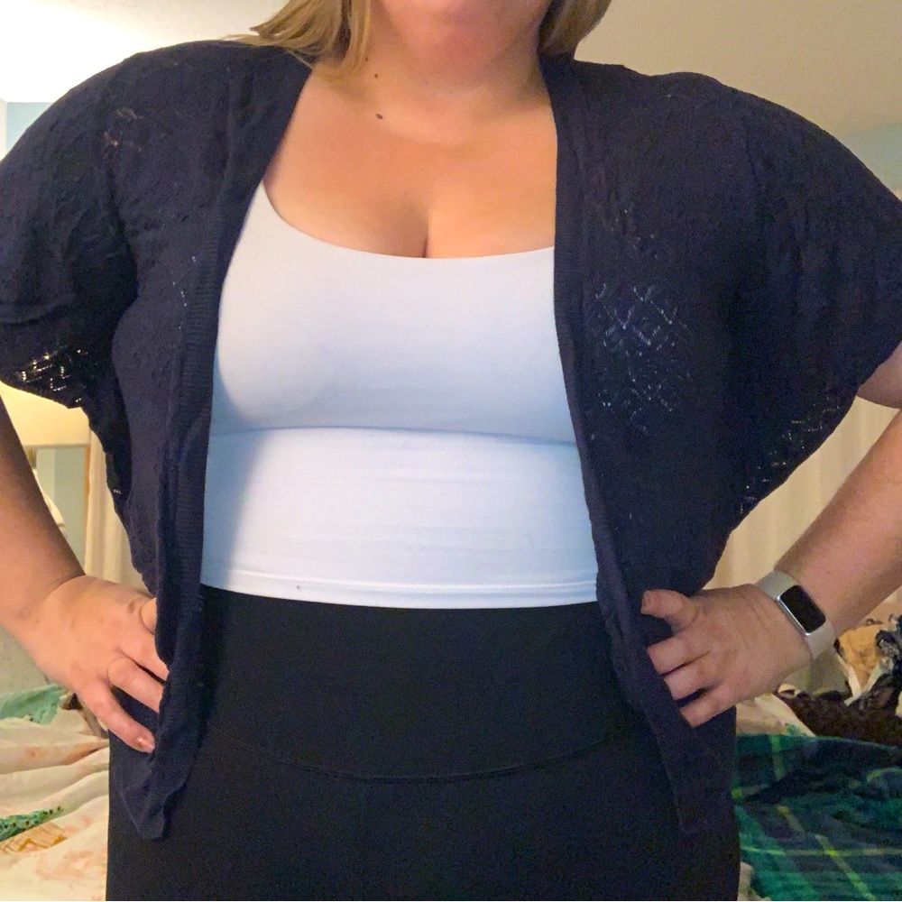 LOFT XL navy blue short sleeve open front sweater